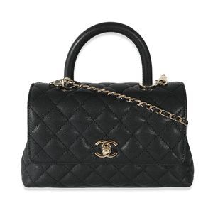 Chanel Black Caviar Quilted Small Coco Top Handle Flap Bag